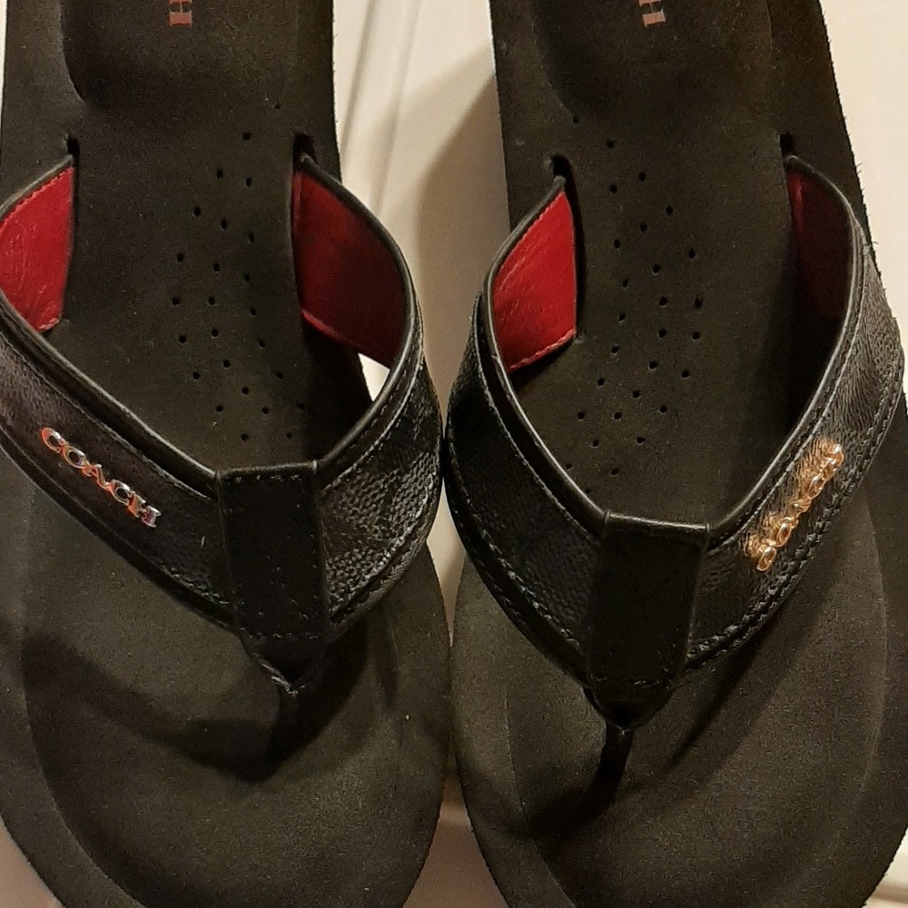 Coach Jolene black wedge flip flops size 8.5